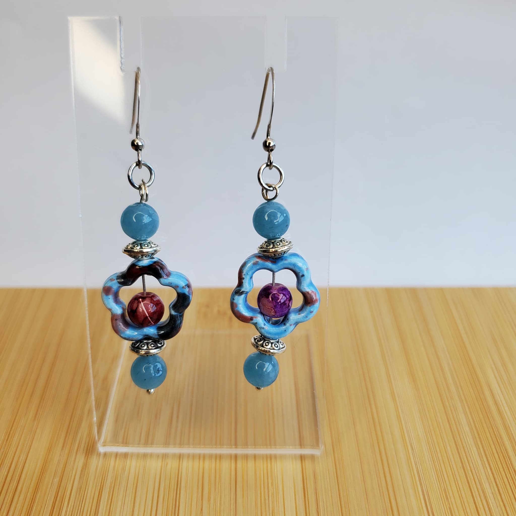 Blue Floral Earrings | Mamabug ReCreations - Artisan Jewelry