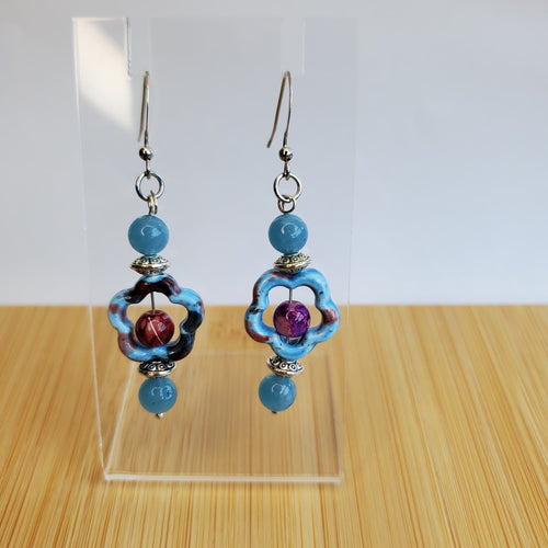 Blue Floral Earrings | Mamabug ReCreations - Artisan Jewelry