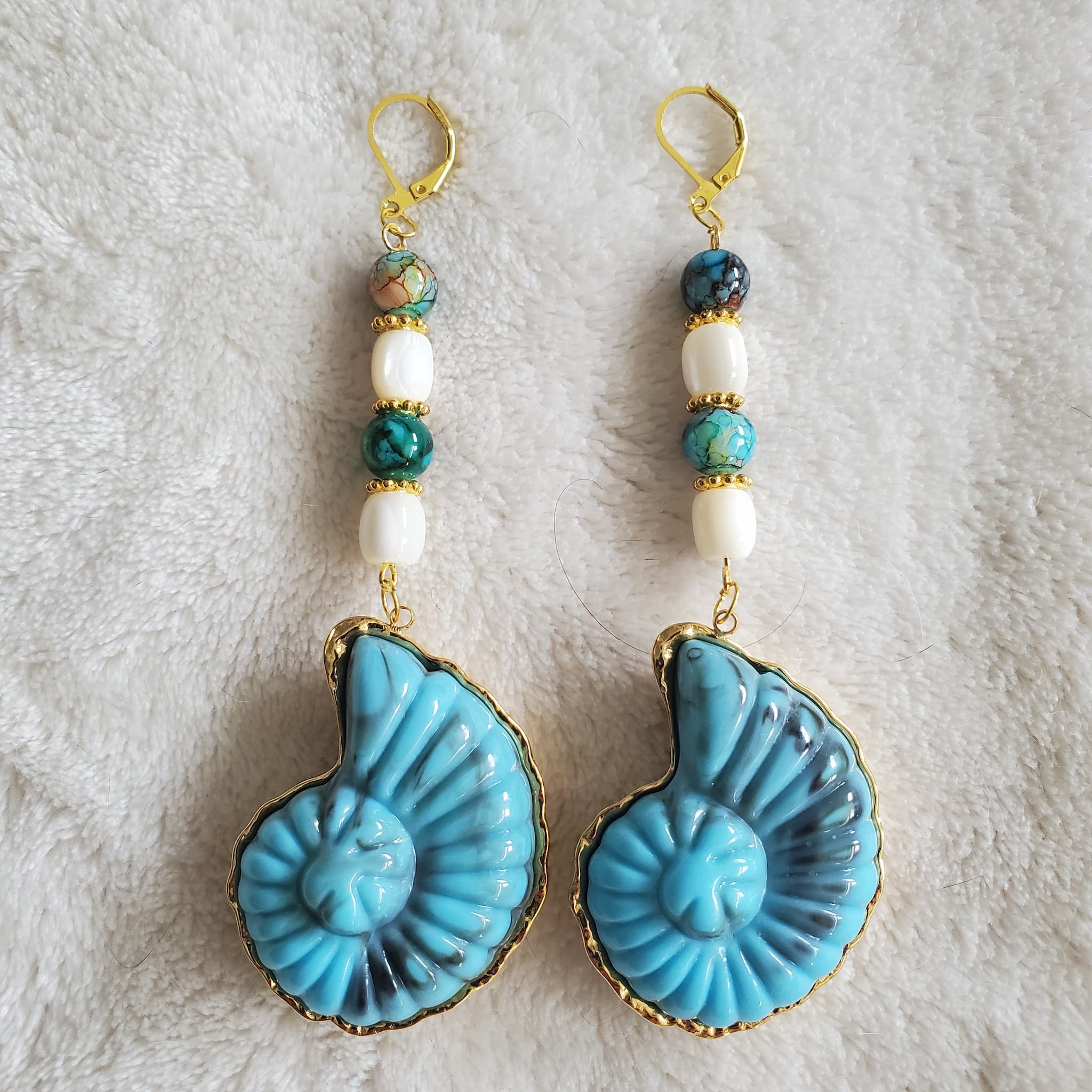 Turquoise Shell Earrings with Gold Accents | Mamabug ReCreations - Artisan Jewelry