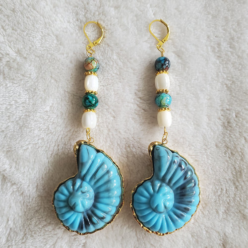 Turquoise Shell Earrings with Gold Accents | Mamabug ReCreations - Artisan Jewelry