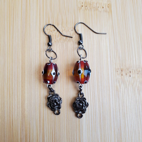 Red - Brown Lampwork Bead Earrings | Mamabug ReCreations - Artisan Jewelry