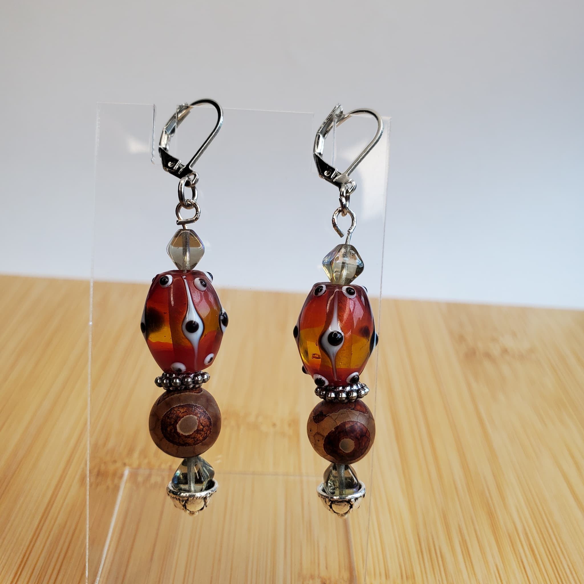 Red - Brown Polka Dots Earrings | Mamabug ReCreations - Artisan Jewelry