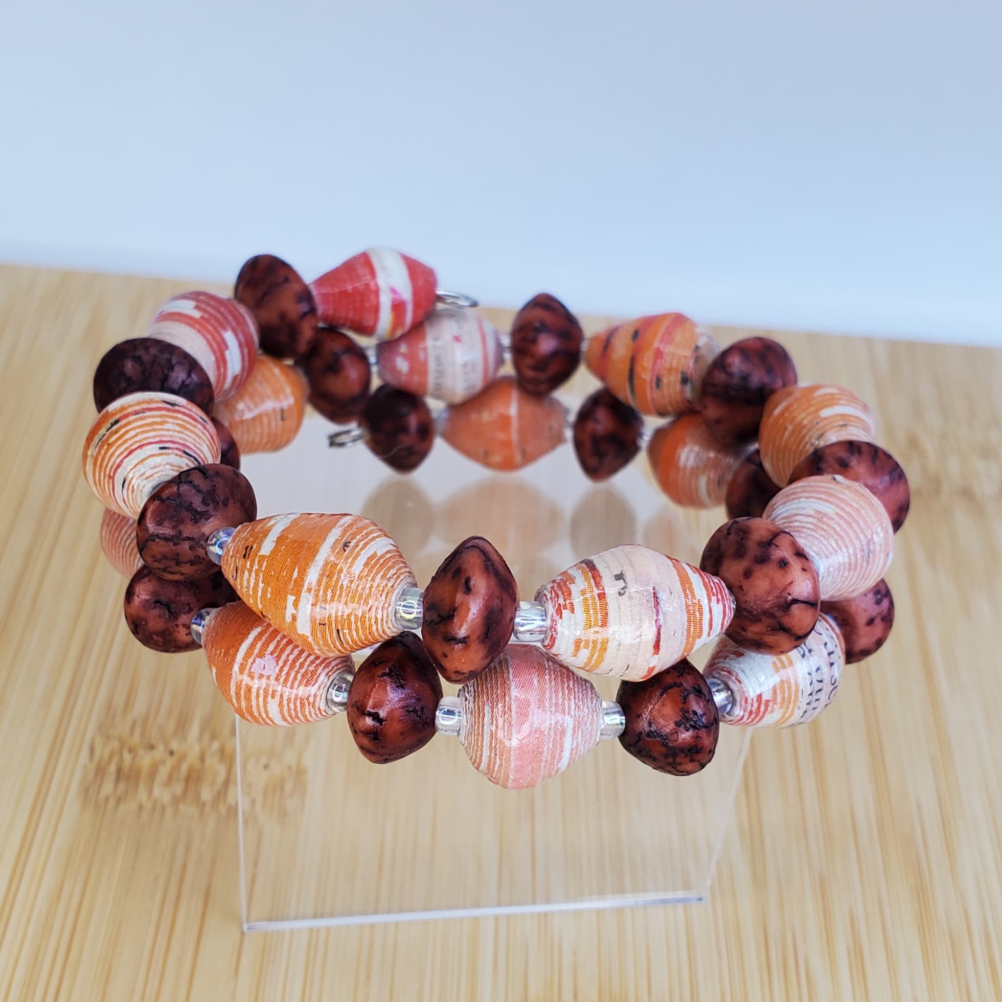 Peachy - Orange & Red Recycled Bead Bracelet (MW) | Mamabug ReCreations - Artisan Jewelry