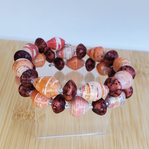Peachy - Orange & Red Recycled Bead Bracelet (MW) | Mamabug ReCreations - Artisan Jewelry