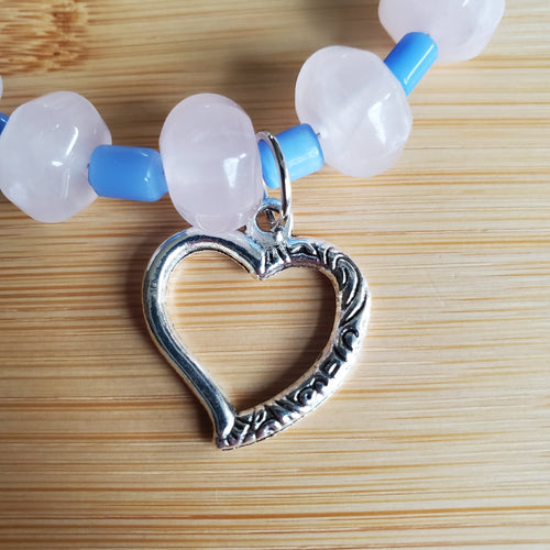 Open Heart Bracelet with Blush Pink and Baby Blue (W) | Mamabug ReCreations - Artisan Jewelry