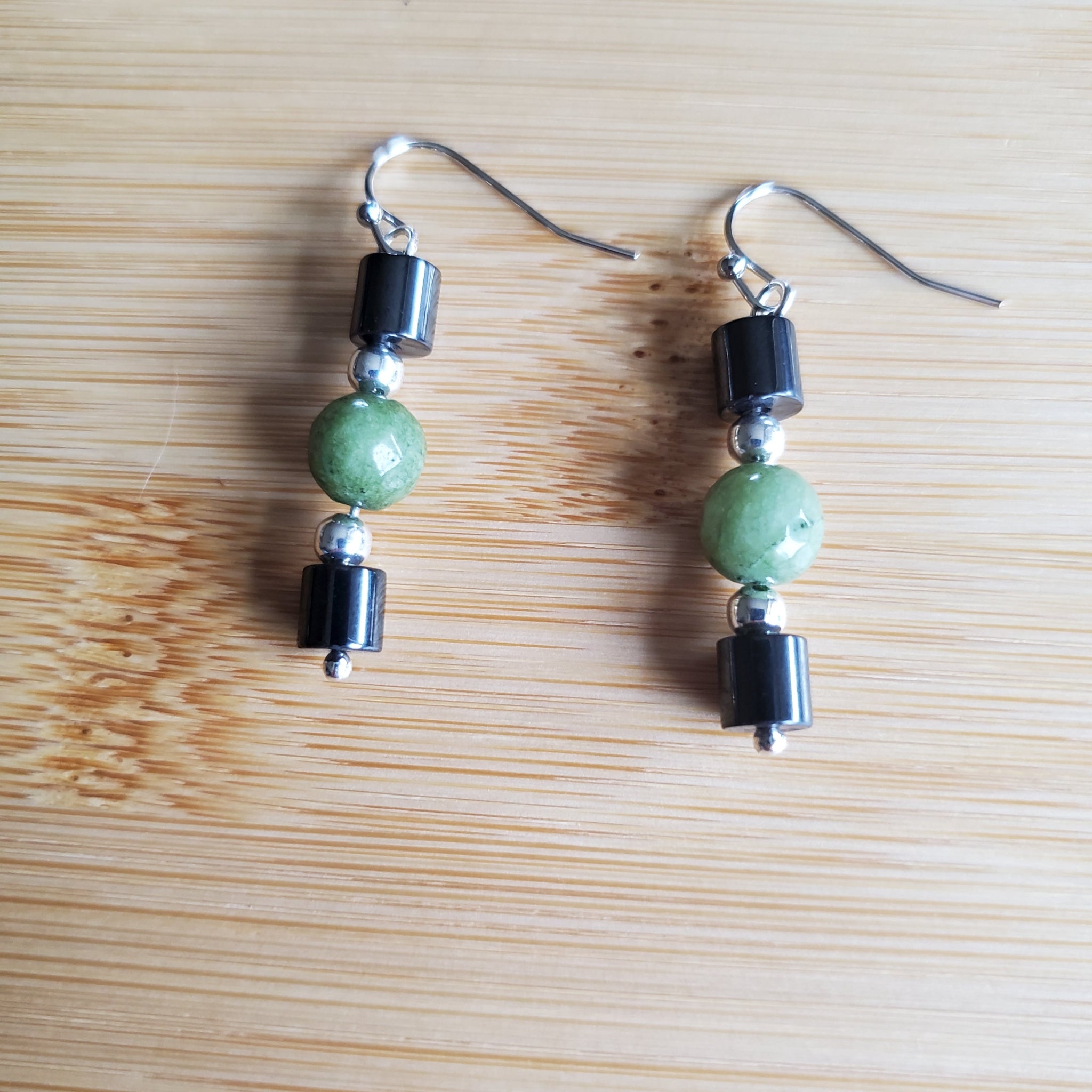 Hemalyke and Green Glass Earrings | Mamabug ReCreations - Artisan Jewelry