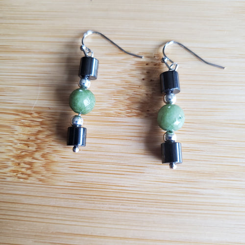 Hemalyke and Green Glass Earrings | Mamabug ReCreations - Artisan Jewelry
