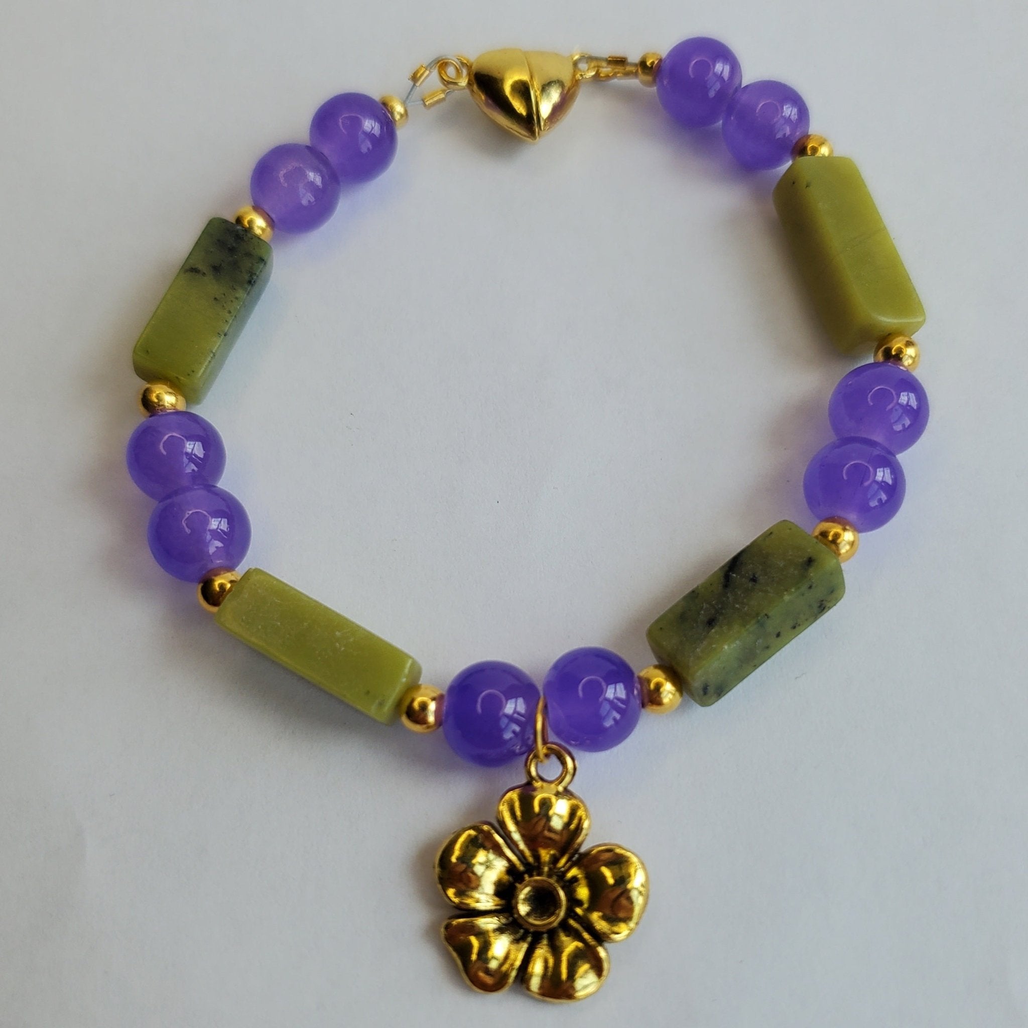 Golden Flower with Olive Jade Bracelet (W) | Mamabug ReCreations