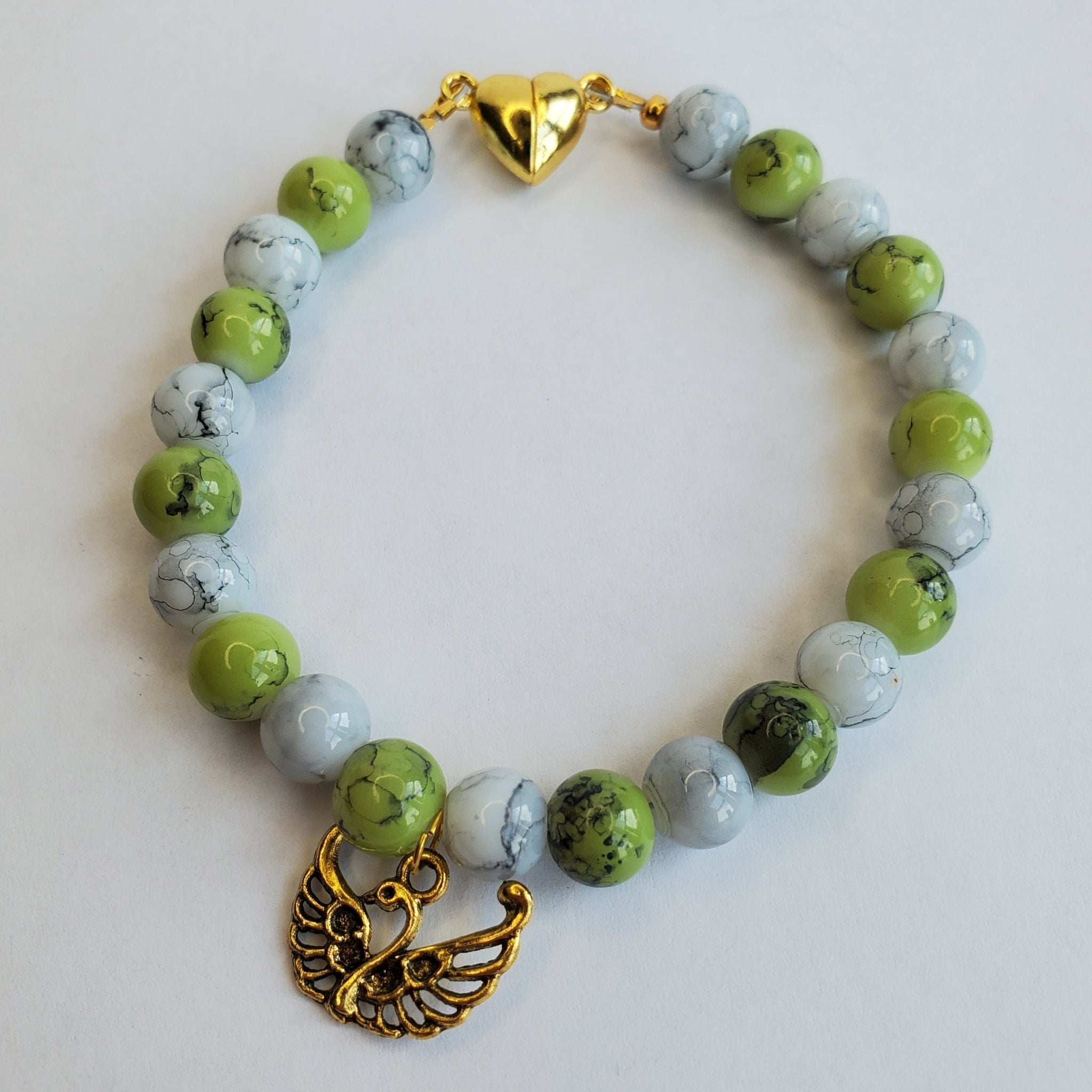 Golden Swan with Green and White Bracelet (W) | Mamabug ReCreations