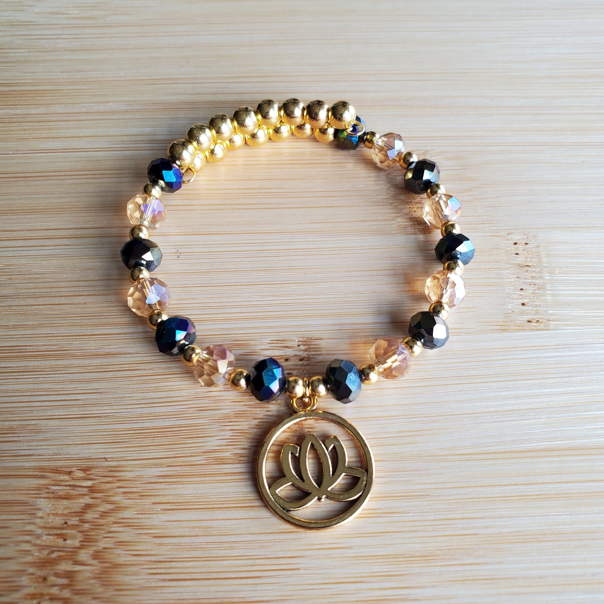 Golden Lotus with AB Brilliance Bracelet (MW) | Mamabug ReCreations - Artisan Jewelry