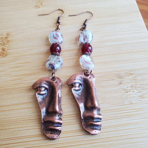 Face Hammered into Copper Earrings | Mamabug ReCreations - Artisan Jewelry