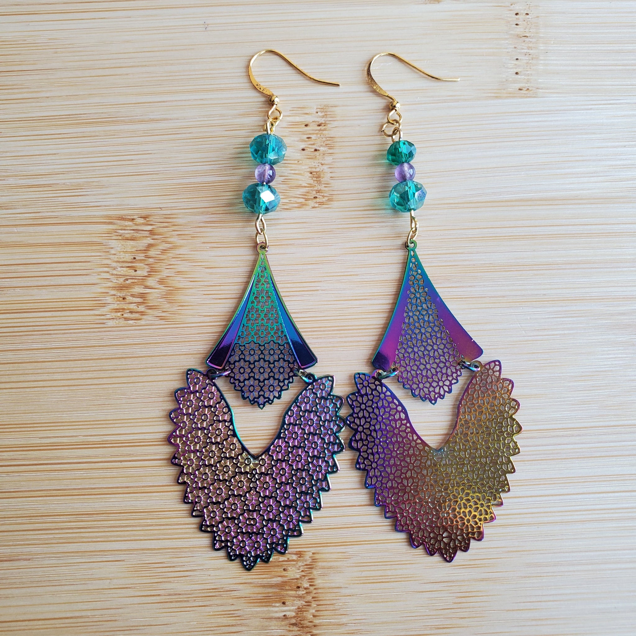 Iridescent Bohemian Fan Earrings | Mamabug ReCreations - Artisan Jewelry