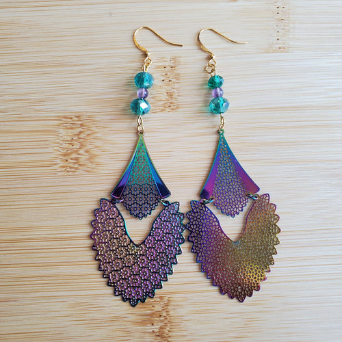 Iridescent Bohemian Fan Earrings | Mamabug ReCreations - Artisan Jewelry