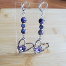 Silver Hammered Heart with Purple Crystal Heart Earrings | Mamabug ReCreations - Artisan Jewelry