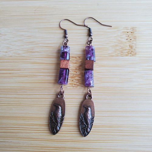Copper Raven in the Twilight Woods Earrings | Mamabug ReCreations - Artisan Jewelry