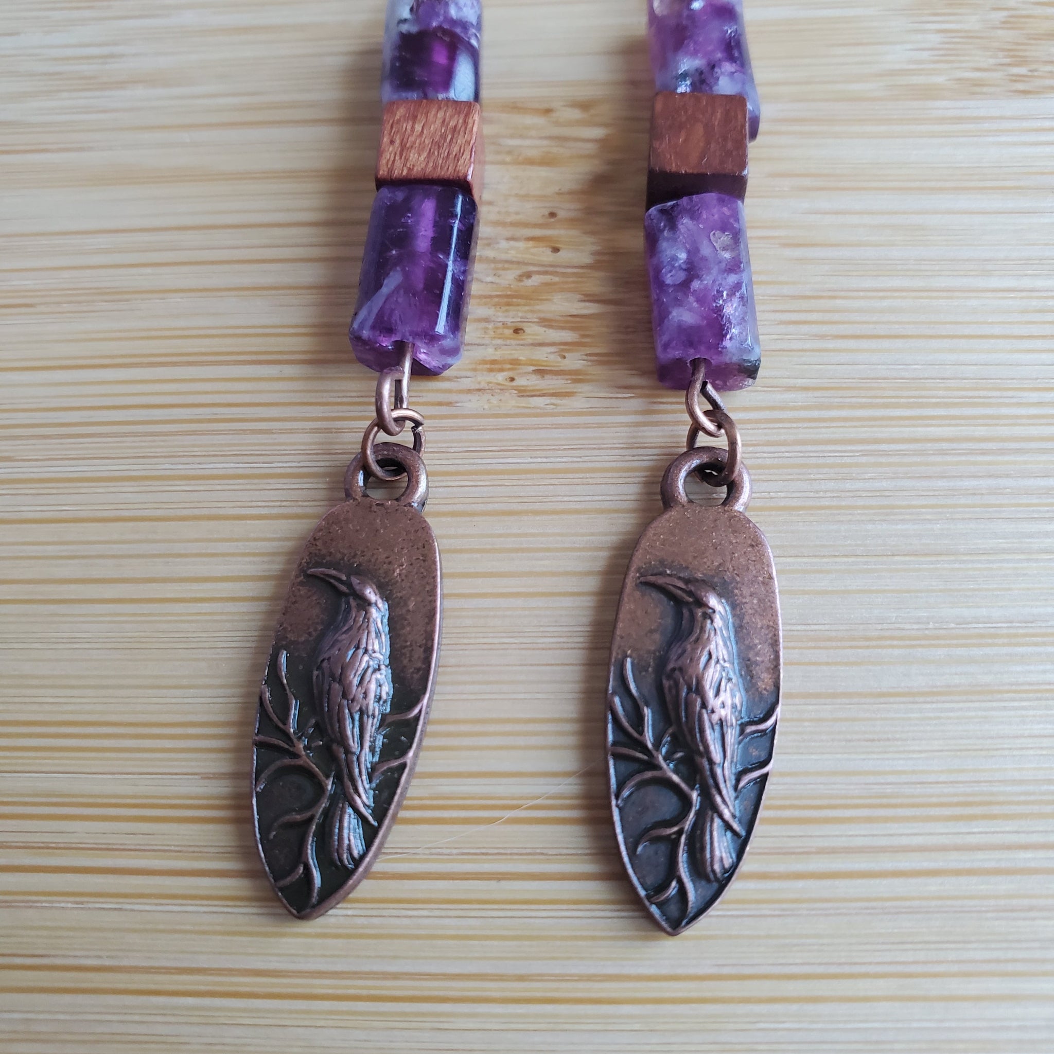 Copper Raven in the Twilight Woods Earrings | Mamabug ReCreations - Artisan Jewelry