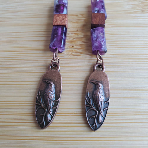 Copper Raven in the Twilight Woods Earrings | Mamabug ReCreations - Artisan Jewelry