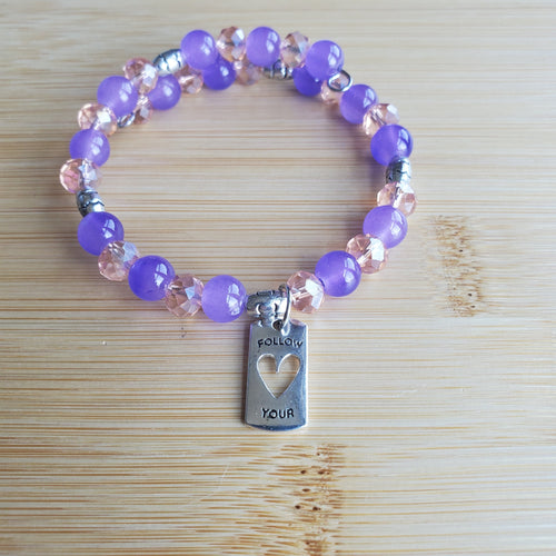 Follow Your Heart Bracelet in Purple and Pink (MW) | Mamabug ReCreations - Artisan Jewelry