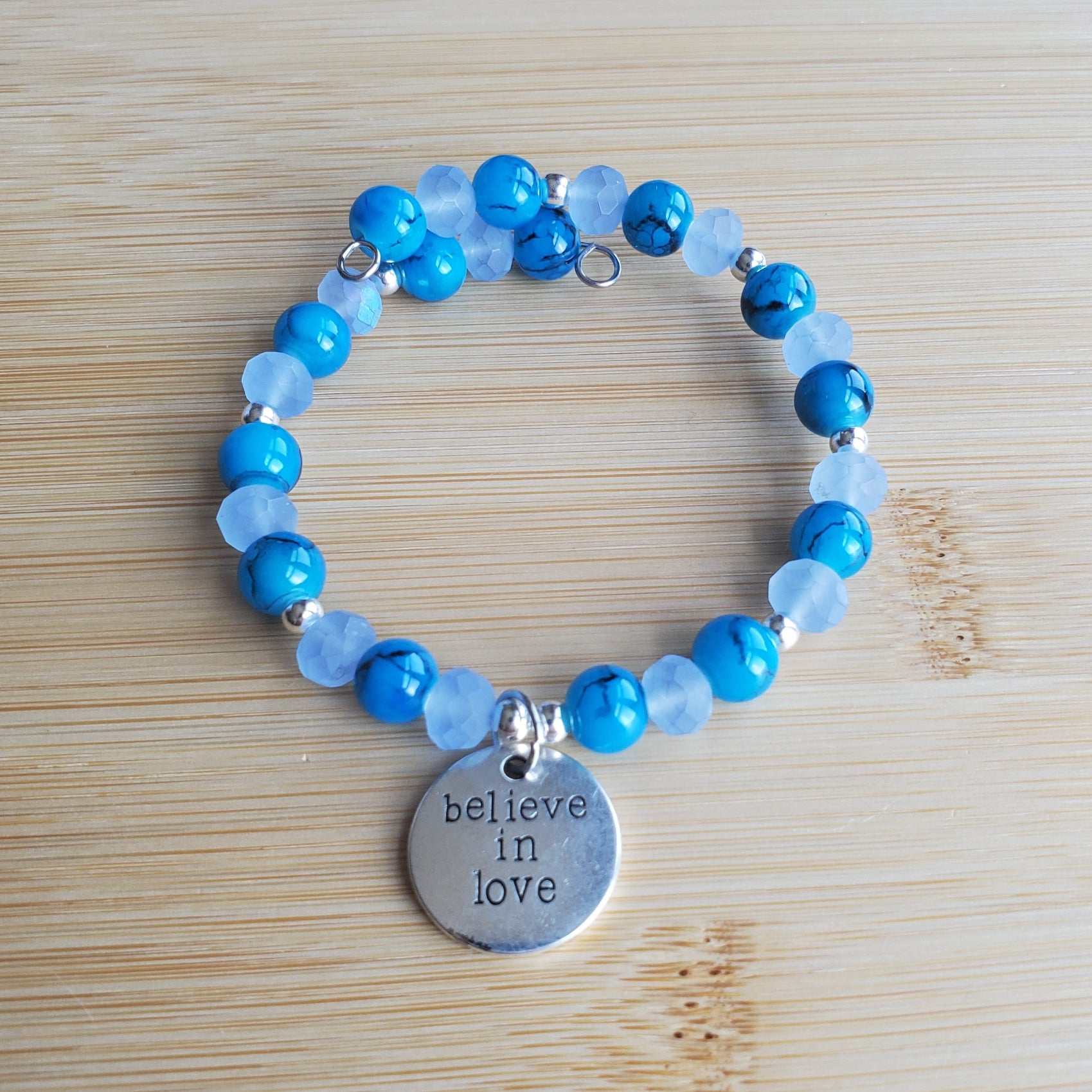 Believe in Love in Blue Bracelet (MW) | Mamabug ReCreations - Artisan Jewelry