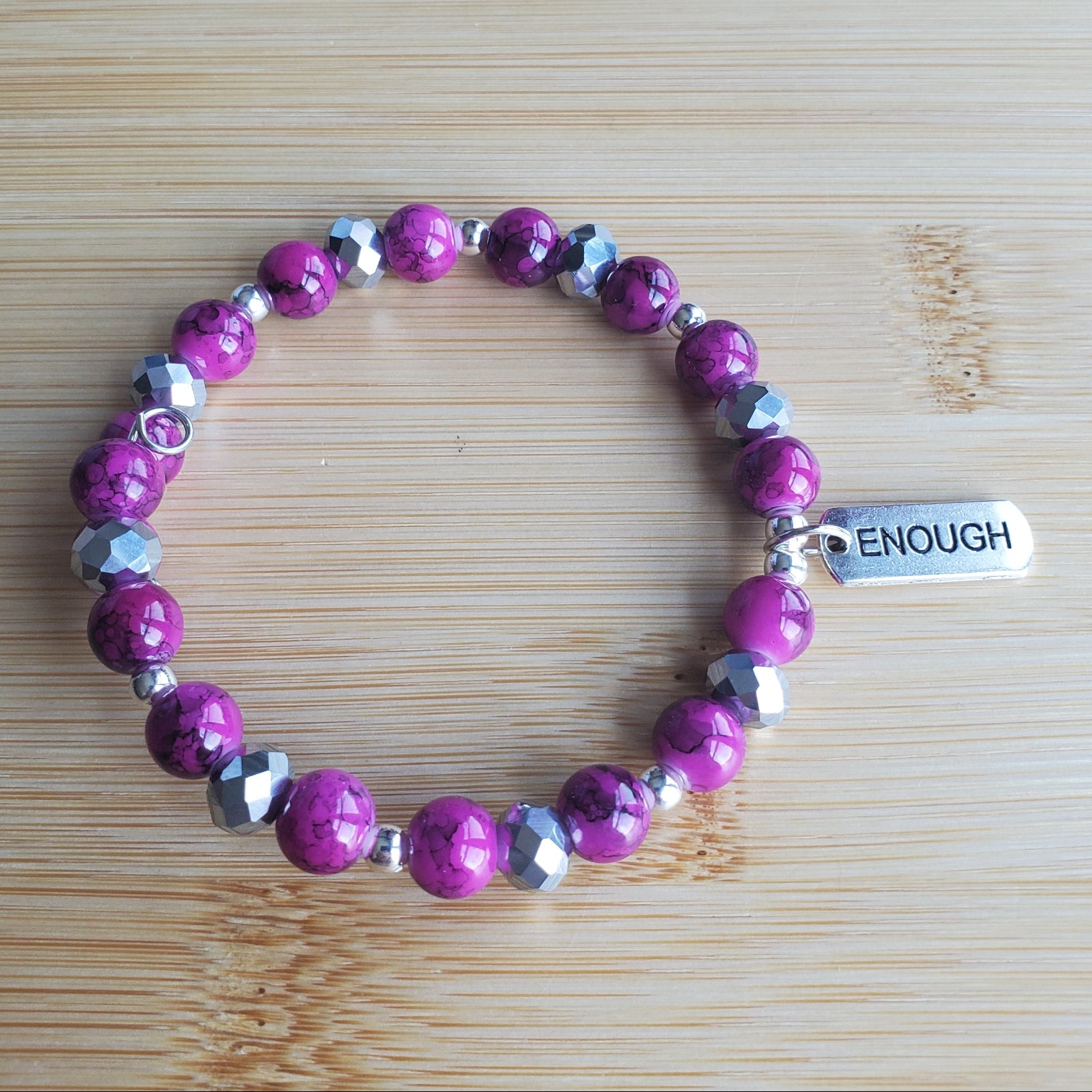 Enough Bracelet in Fuchsia and Platinum (MW) | Mamabug ReCreations - Artisan Jewelry