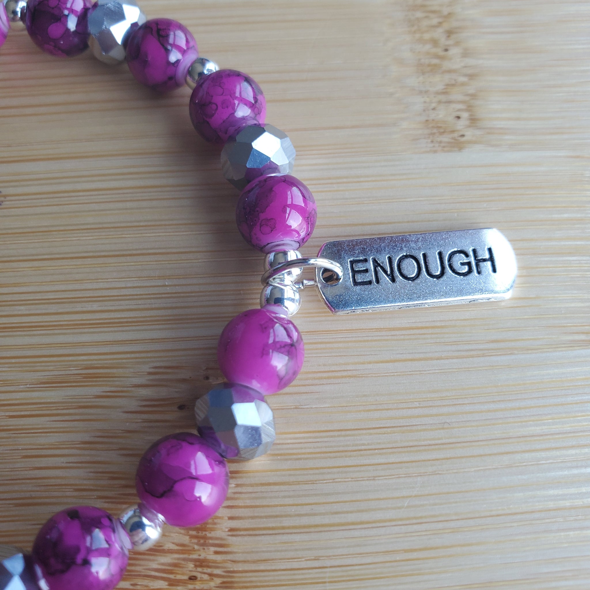 Enough Bracelet in Fuchsia and Platinum (MW) | Mamabug ReCreations - Artisan Jewelry