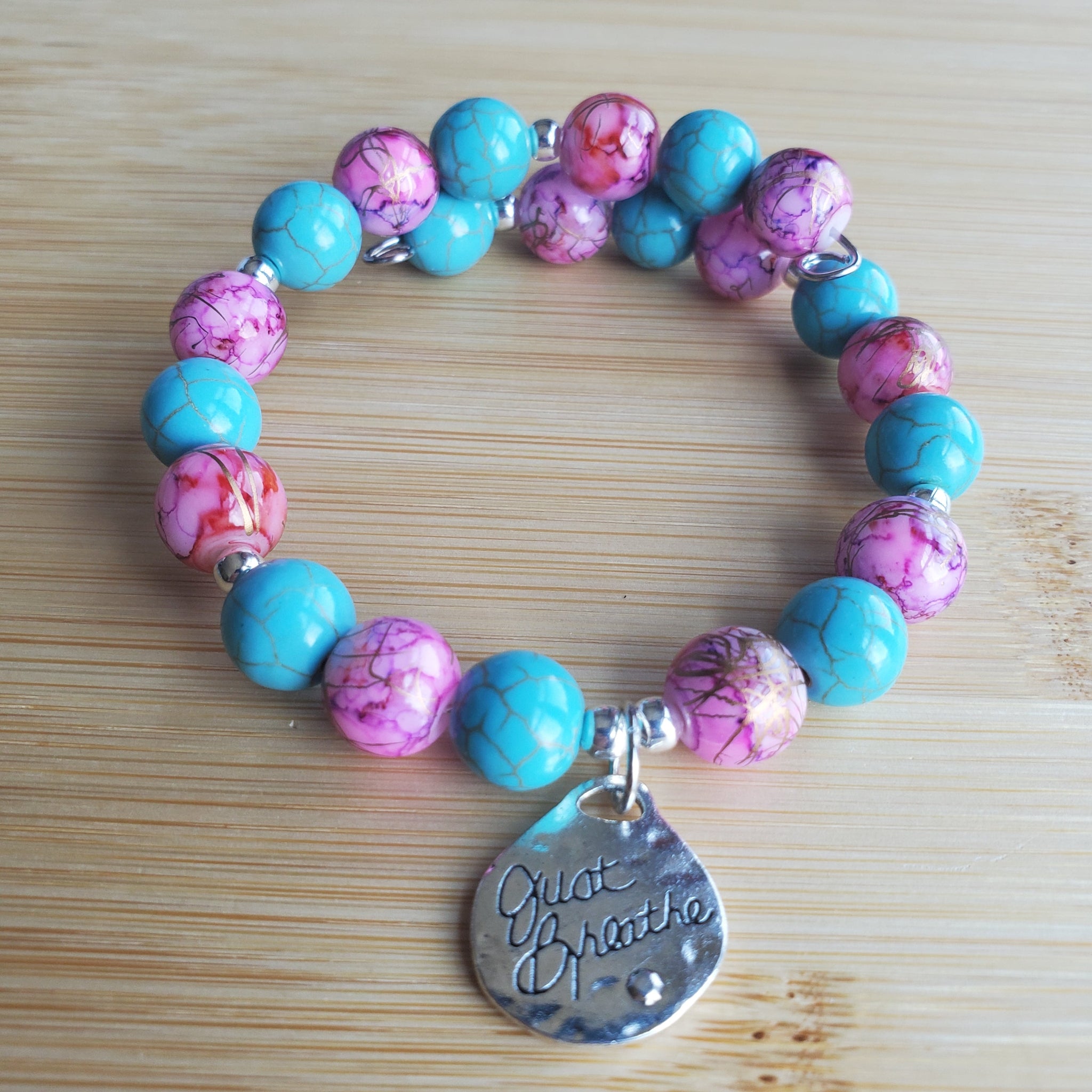 Just Breathe Bracelet in Blue and Pink (MW) | Mamabug ReCreations - Artisan Jewelry