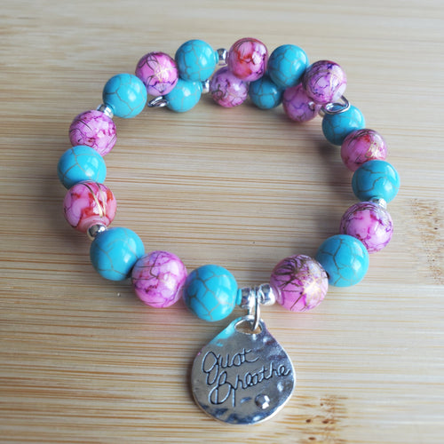 Just Breathe Bracelet in Blue and Pink (MW) | Mamabug ReCreations - Artisan Jewelry