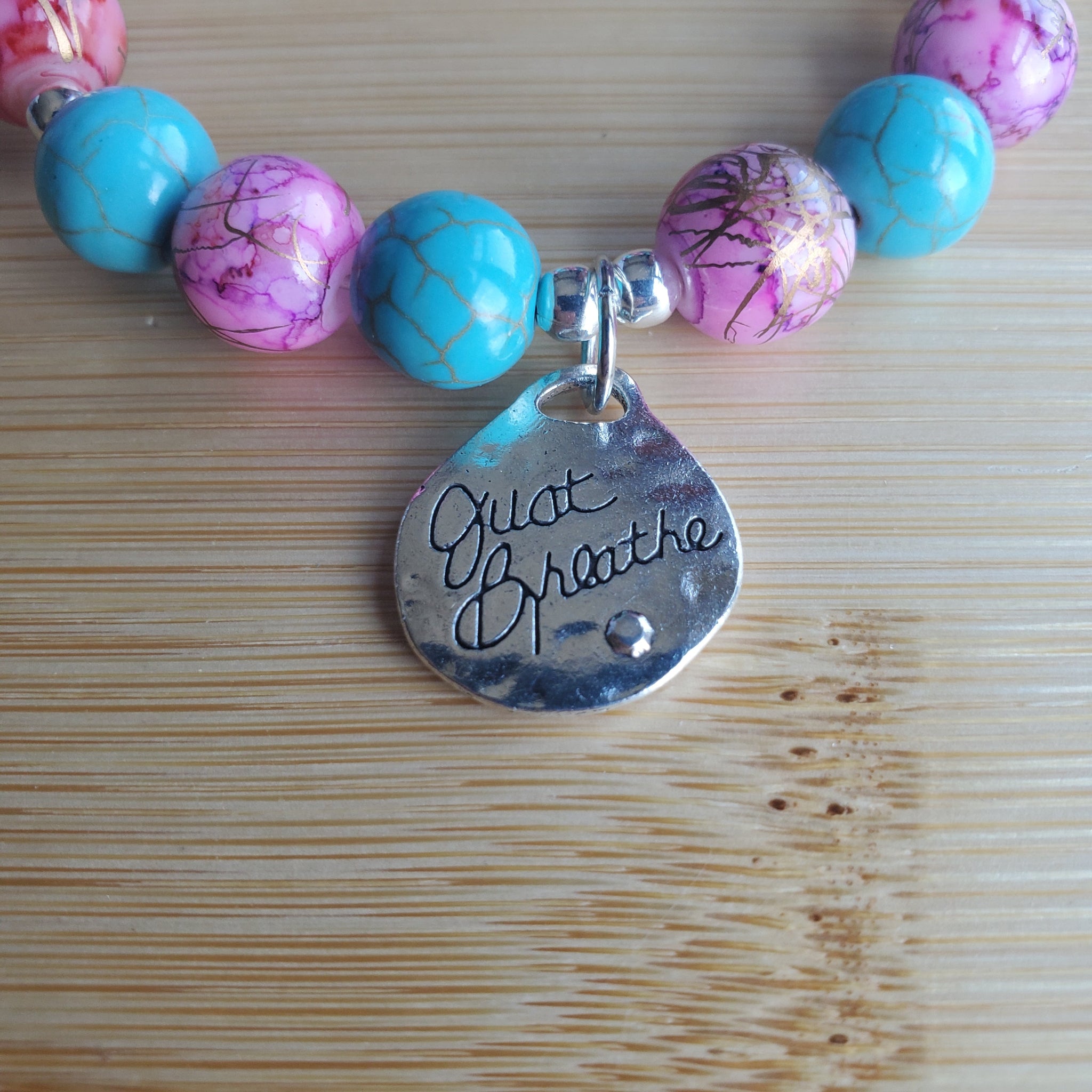 Just Breathe Bracelet in Blue and Pink (MW) | Mamabug ReCreations - Artisan Jewelry