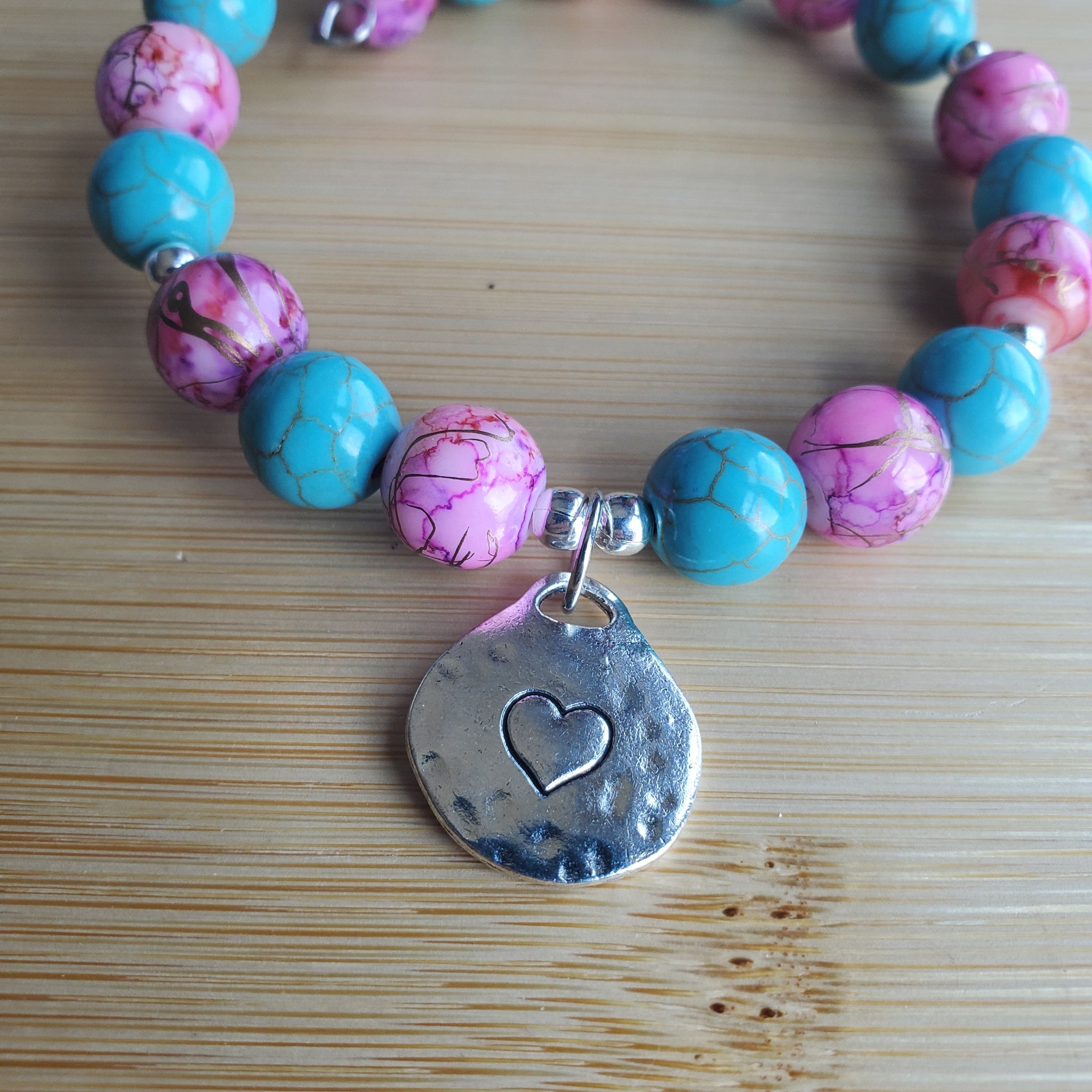 Just Breathe Bracelet in Blue and Pink (MW) | Mamabug ReCreations - Artisan Jewelry