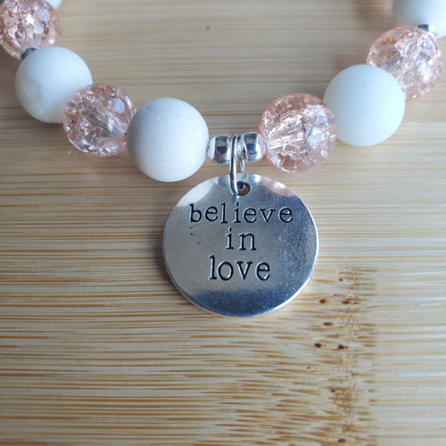 Believe in Love Bracelet - Peach and White (MW) | Mamabug ReCreations - Artisan Jewelry
