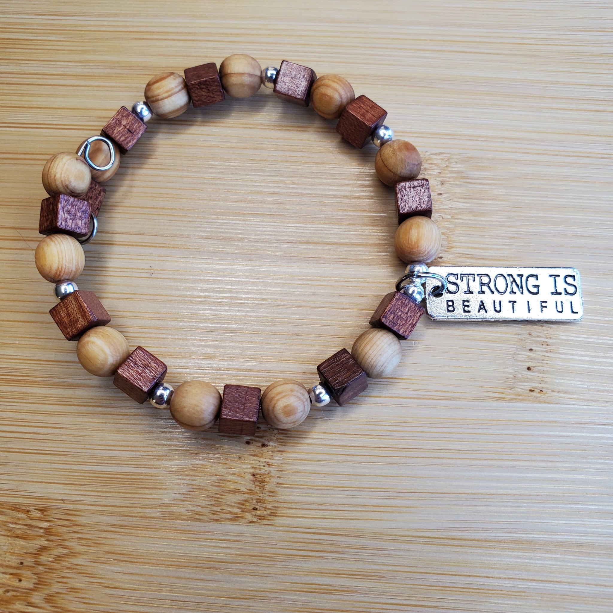 Strong is Beautiful in Wooden Beads Bracelet (MW) | Mamabug ReCreations - Artisan Jewelry