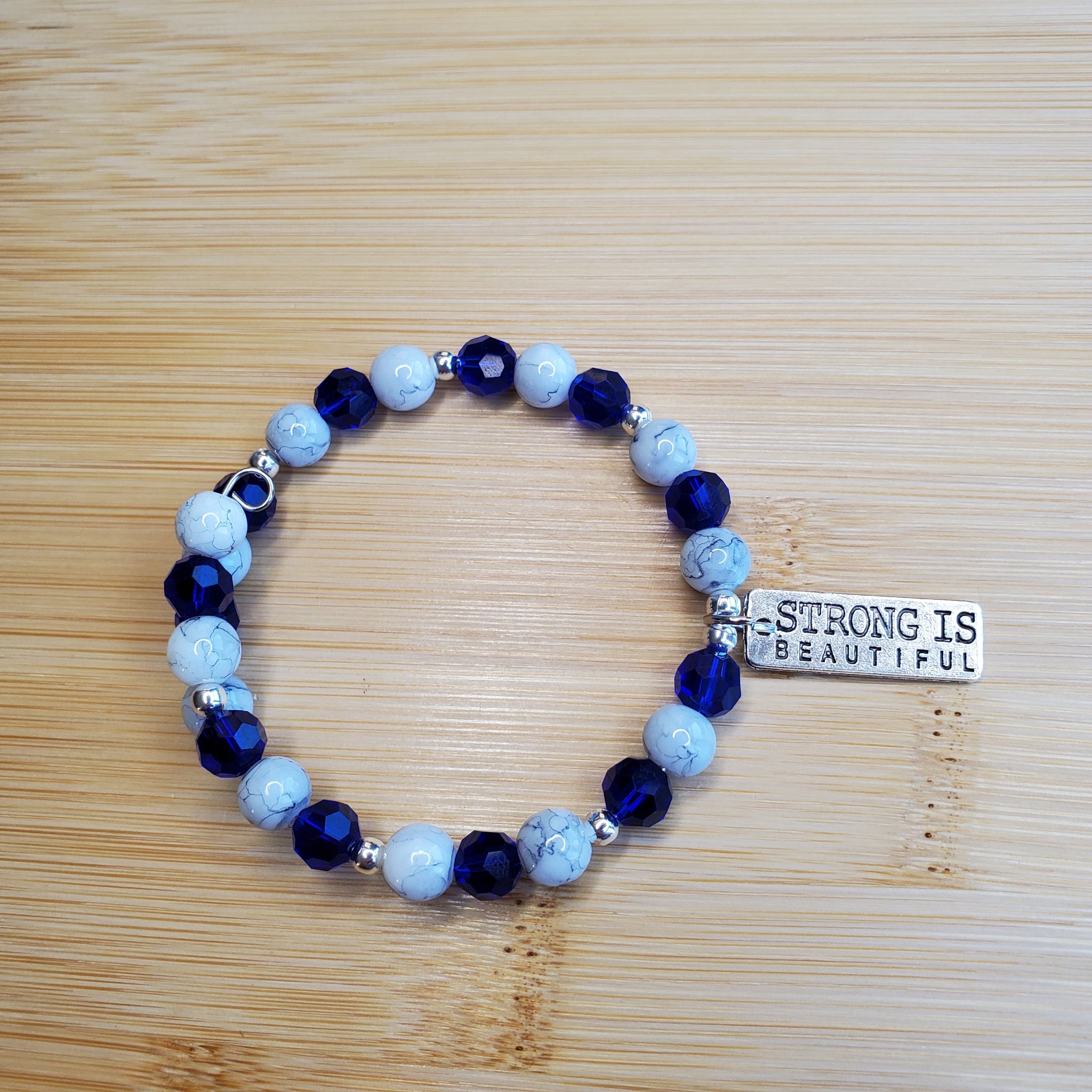 Strong is Beautiful in Blue & White Bracelet (MW) | Mamabug ReCreations - Artisan Jewelry
