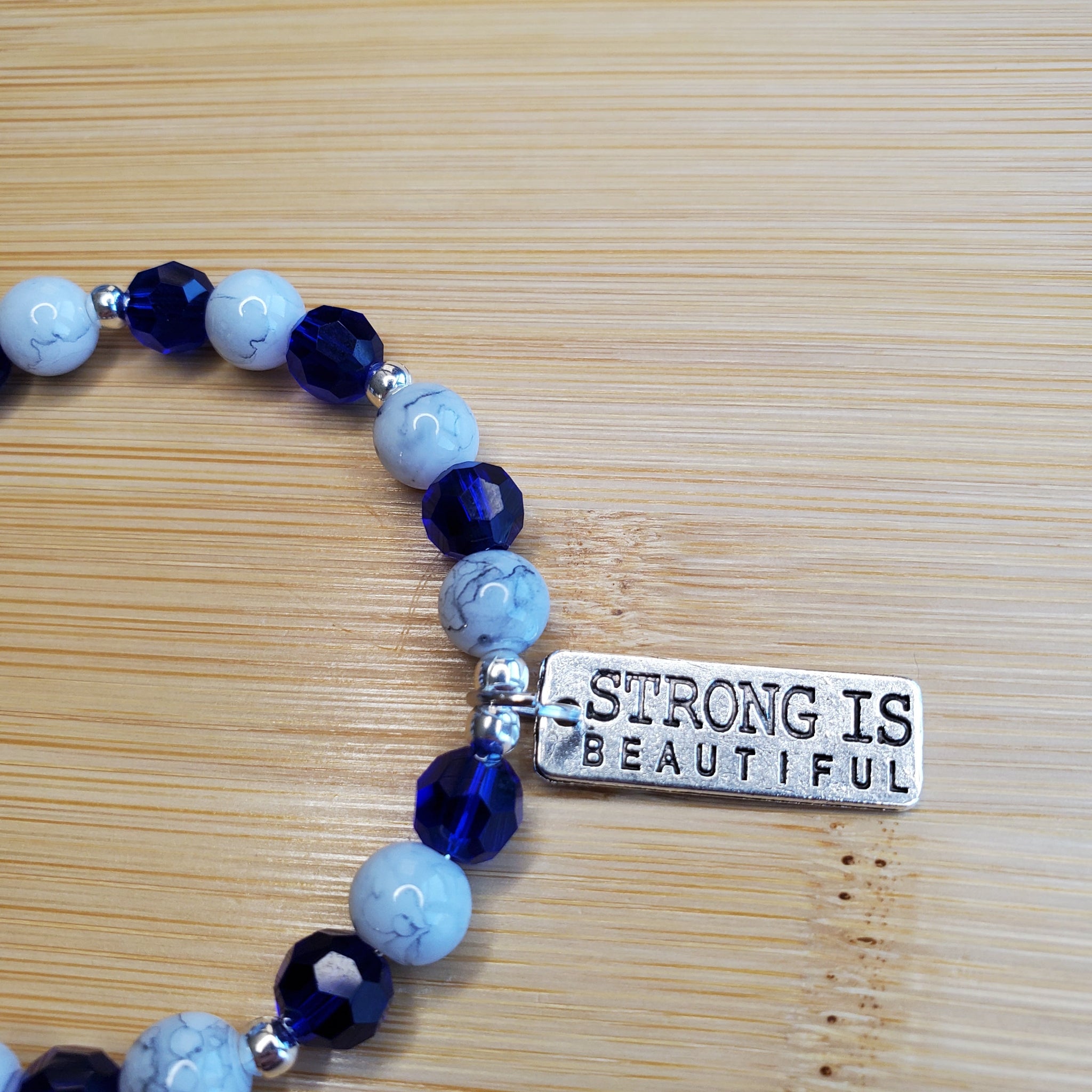 Strong is Beautiful in Blue & White Bracelet (MW) | Mamabug ReCreations - Artisan Jewelry