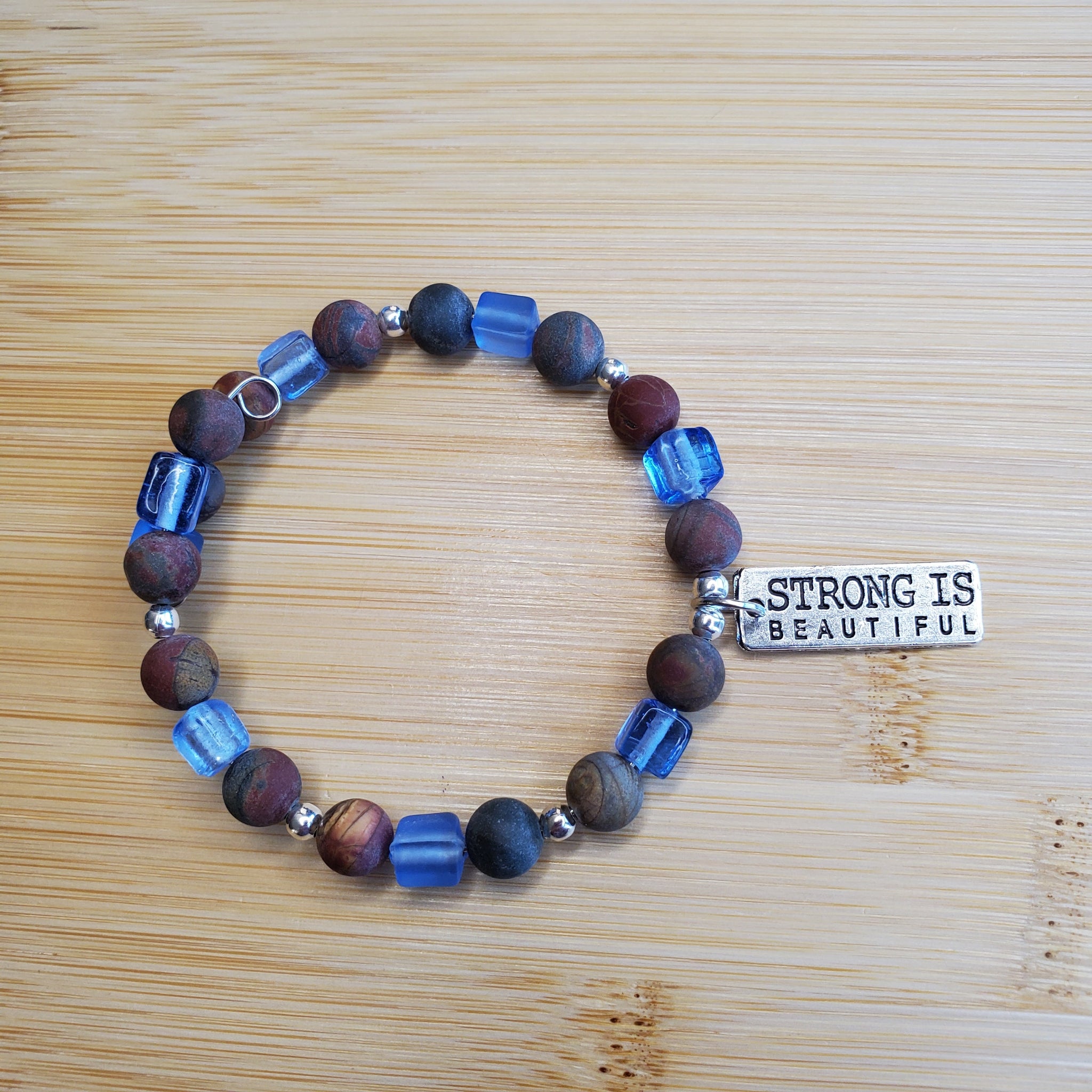 Strong is Beautiful in Blue & Jasper Bracelet (MW) | Mamabug ReCreations - Artisan Jewelry