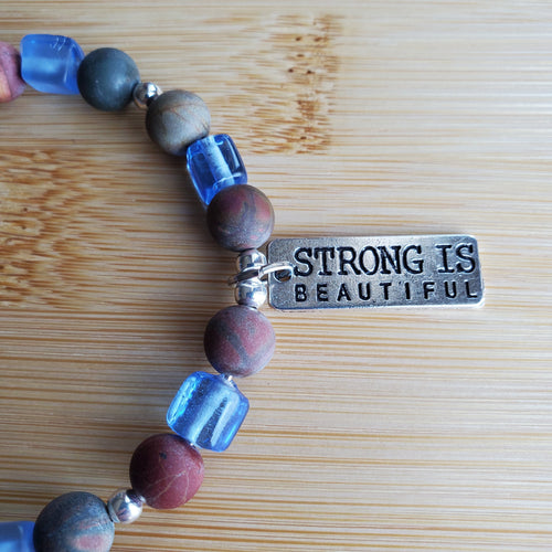 Strong is Beautiful in Blue & Jasper Bracelet (MW) | Mamabug ReCreations - Artisan Jewelry