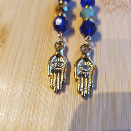 Gold Hamsa (Hand of Fatima) with Crystals Earrings | Mamabug ReCreations - Artisan Jewelry