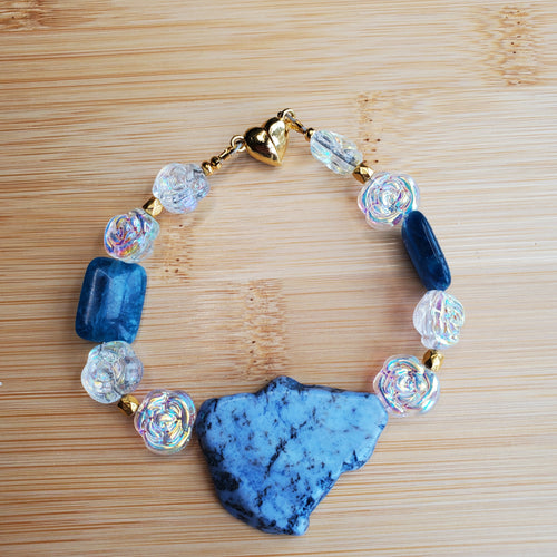 Large Blue Lace Agate Stone Bracelet (W) | Mamabug ReCreations - Artisan Jewelry