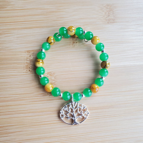 Silver Tree of Life Bracelet with Green and Yellow Glass Beads (MW) | Mamabug ReCreations - Artisan Jewelry
