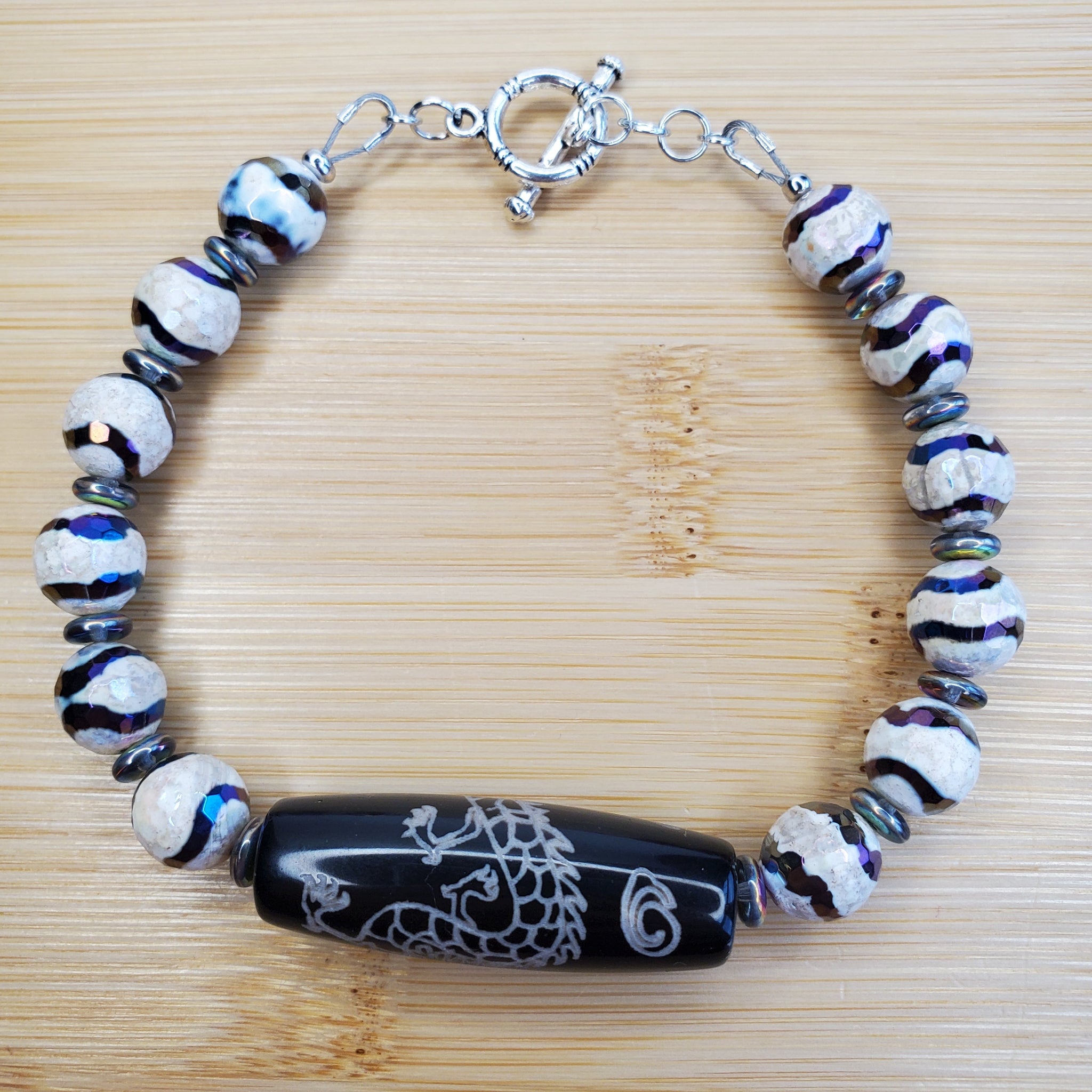 Black and White Dragon Tibetan Bracelet (W) | Mamabug ReCreations - Artisan Jewelry