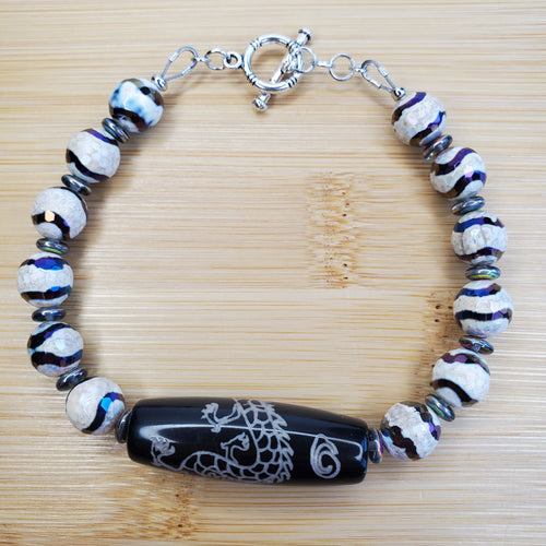 Black and White Dragon Tibetan Bracelet (W) | Mamabug ReCreations - Artisan Jewelry
