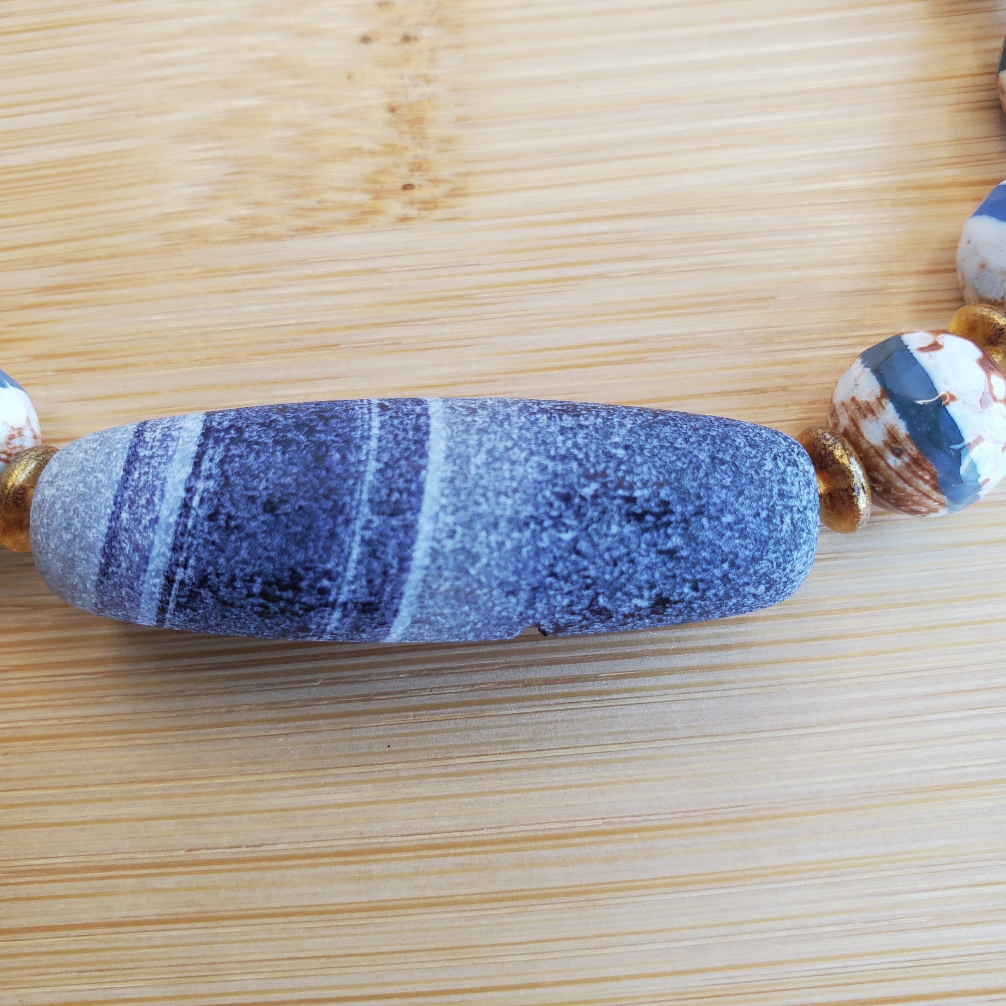 Purple Matte Botswana Stone with Tibetan Agate Beads Bracelet (W) | Mamabug ReCreations - Artisan Jewelry