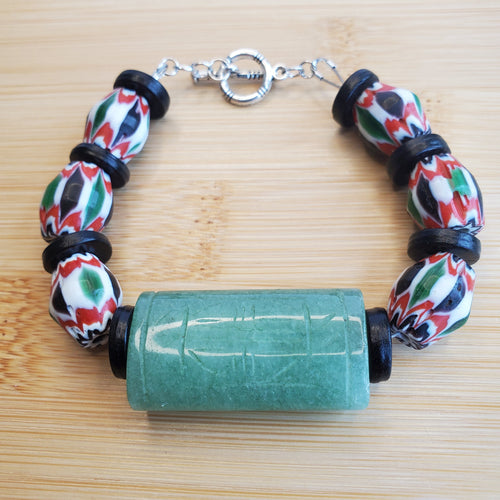 Green Jade and African Chevron Beads Bracelet (W) | Mamabug ReCreations - Artisan Jewelry