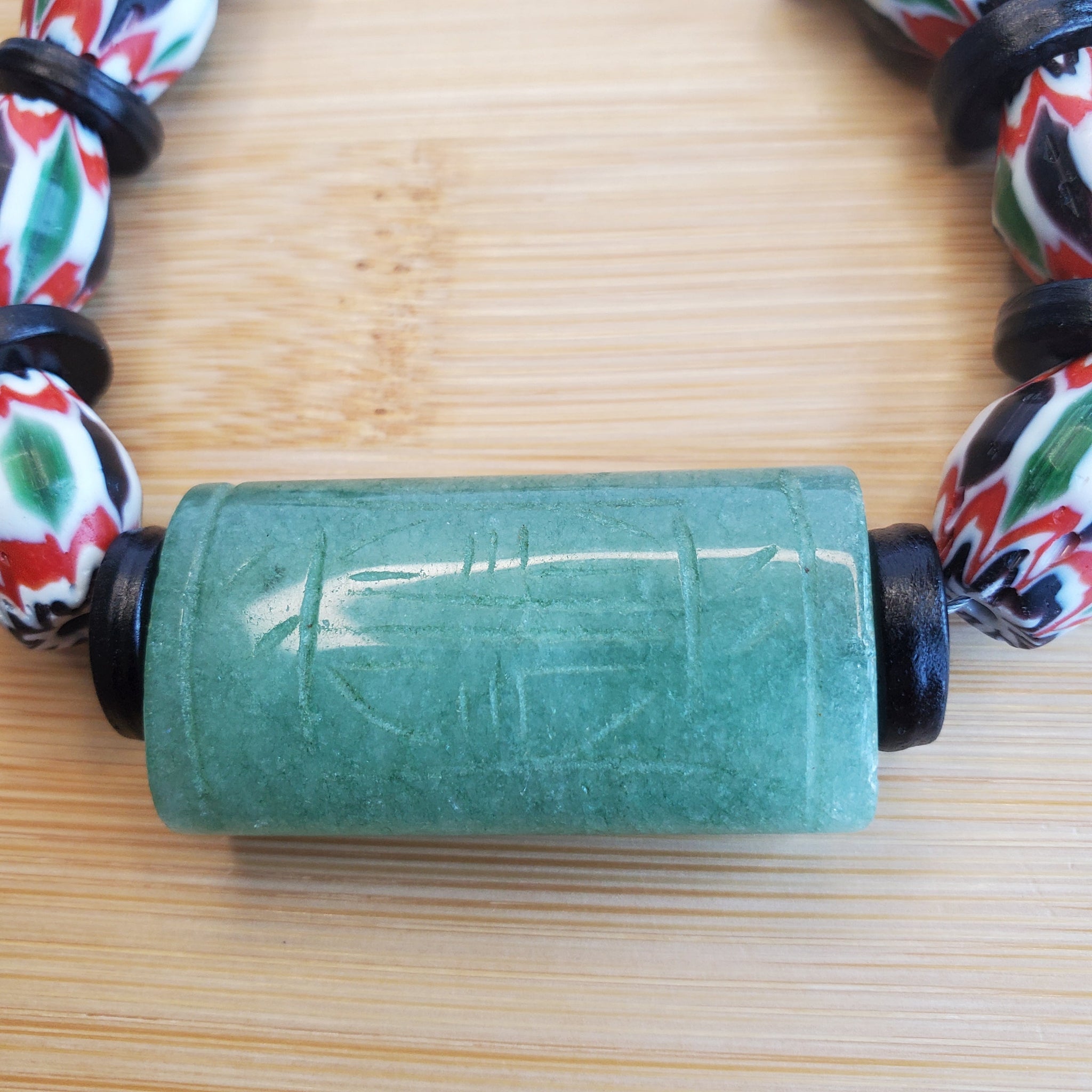 Green Jade and African Chevron Beads Bracelet (W) | Mamabug ReCreations - Artisan Jewelry