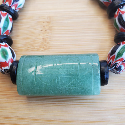 Green Jade and African Chevron Beads Bracelet (W) | Mamabug ReCreations - Artisan Jewelry
