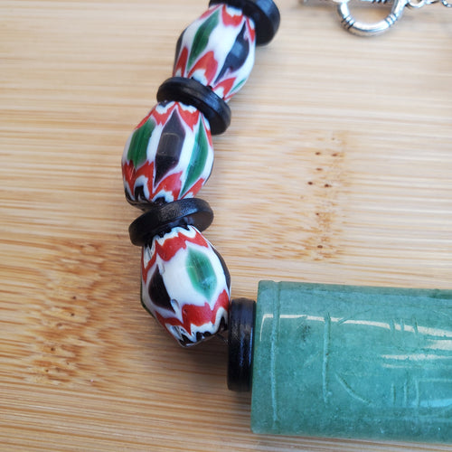 Green Jade and African Chevron Beads Bracelet (W) | Mamabug ReCreations - Artisan Jewelry