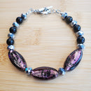 Amethyst Glass with Platinum and Obsidian Beads Bracelet (W) | Mamabug ReCreations - Artisan Jewelry
