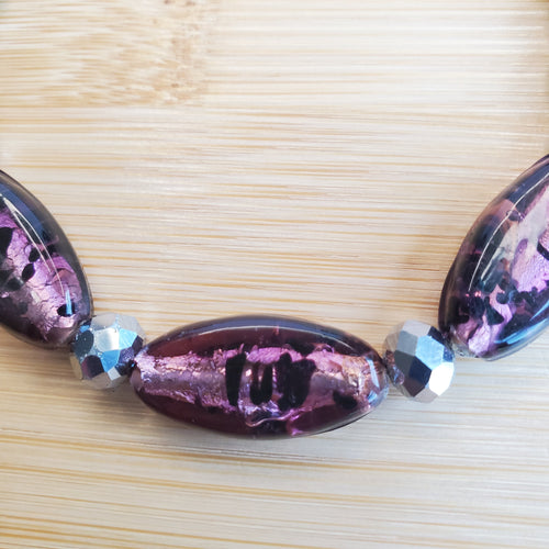 Amethyst Glass with Platinum and Obsidian Beads Bracelet (W) | Mamabug ReCreations - Artisan Jewelry