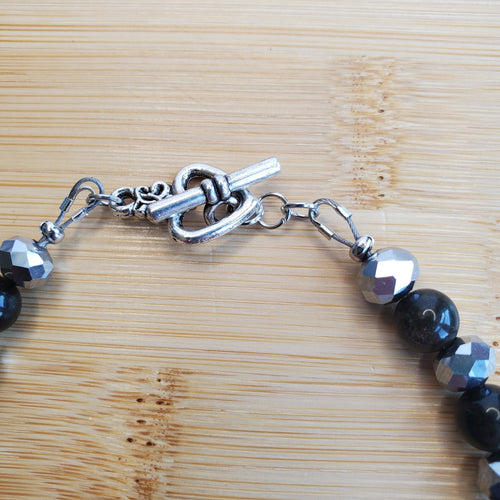 Amethyst Glass with Platinum and Obsidian Beads Bracelet (W) | Mamabug ReCreations - Artisan Jewelry
