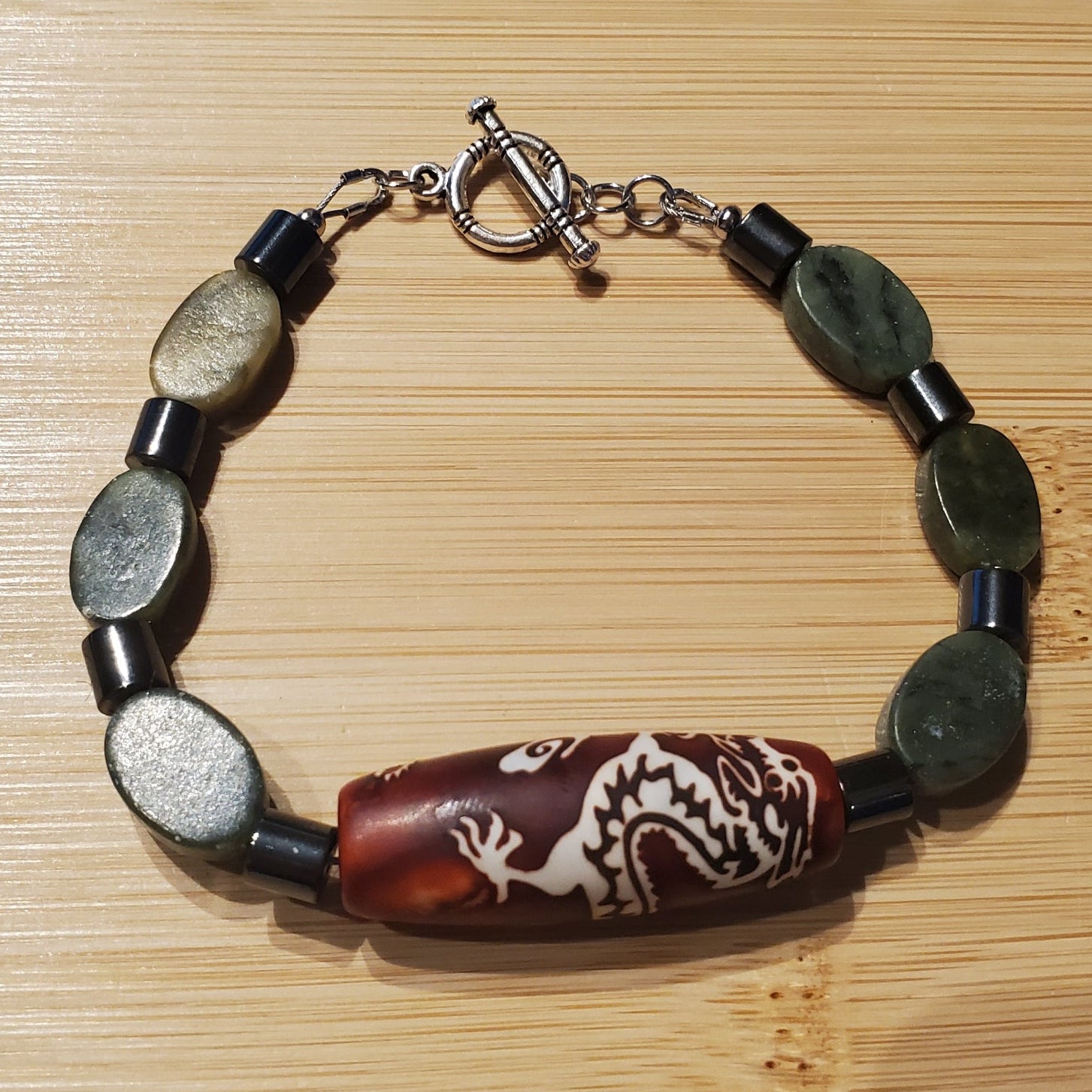 Crimson and White Dragon Tibetan Bracelet (W) | Mamabug ReCreations - Artisan Jewelry