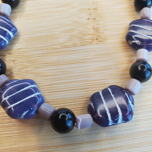 Purple Freeform Bracelet - Cat's Eye & Obsidian (W) | Mamabug ReCreations